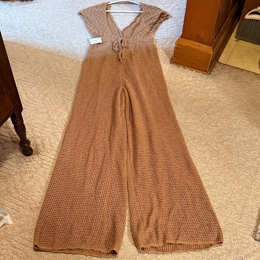 American Eagle Outfitters Tan Knit Jumpsuit